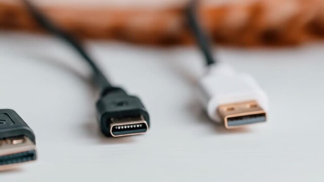 Usb and hdmi cable connectors in macro view digital connectivity