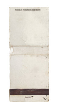 Vintage Aged Creased Worn Matchbook Blank White Exterior - Isolated on White Background - Authentic Aged Ephemera For Flat Lay Branding Mockups
