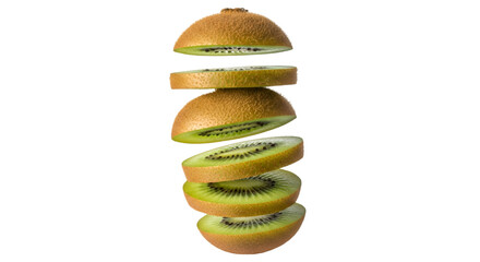 Sliced Kiwi Fruit Floating in Stack on Black Background Keywords: kiwi, fruit, sliced, floating
