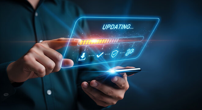 Updating Software System Digital Concept Male Hand Copy Space