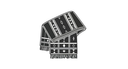 Detailed Illustration of a Patterned Scarf with Fringe.