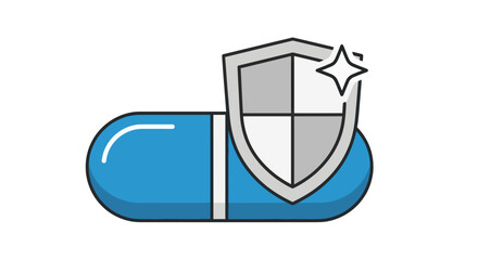 Blue Pill with Shield: Protection and Healthcare Concept.