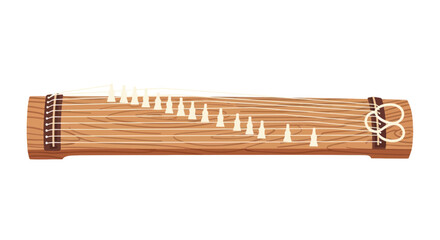 Traditional Japanese Koto Stringed Musical Instrument with Movable Bridges.