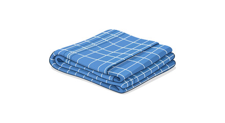Folded Blue Plaid Blanket with White Grid Pattern.