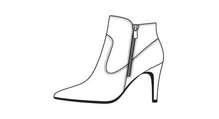 Stylish Womens High-Heeled Ankle Boot Line Art.