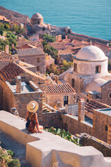 Travel destination: Monemvasia in Greece. Old and historical medieval castle town in Lakonia, Peloponnese © M.studio