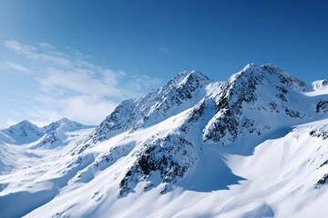 Fototapeta premium Panoramic view of a snowy mountain ridge under clear winter skies