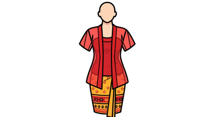 Traditional Indonesian Kebaya Outfit with Red and Yellow Colors.