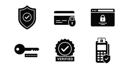 Internet Security Icons Credit Card Payment Protection Verified Access Glyph Set