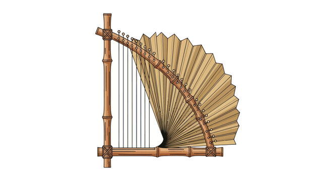 Traditional Bamboo Harp with Fan Resonator and Strings.