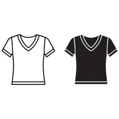 V-Neck Short Sleeve T-Shirt Graphic Icon Set in Outline and Solid Styles