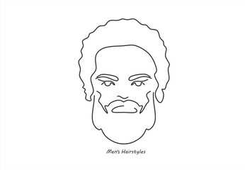 line drawing of adult man portrait with beard and mustache. Fashionable men's style vector illustration. line drawing. Editable stroke. 