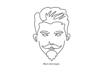 line drawing of adult man portrait with beard and mustache. Fashionable men's style vector illustration. line drawing. Editable stroke. 