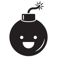 Smiling Black Bomb Icon with Lit Fuse