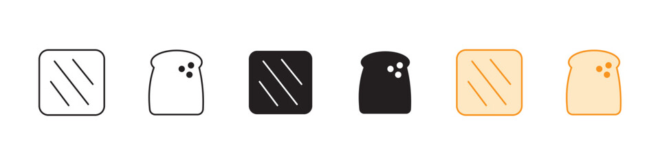 “Toasted Bread Slice Icon Set — Outline & Fill Breakfast Toast with Grill Marks and Topping Patterns, Minimal Food Symbol Vector PNG”