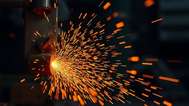 anvil. Dynamic industrial metalwork with glowing embers and abstract sparks in motion, capturing intense energy. safety posters.