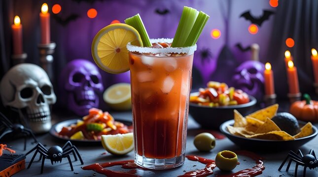 A Michelada Cocktail, also known as a Bloody Mary, a traditional Mexican drink