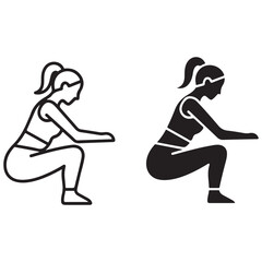 Female Squat Exercise Outline and Silhouette Icons