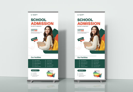 Education Roll Up Banner Template for Modern School Admission