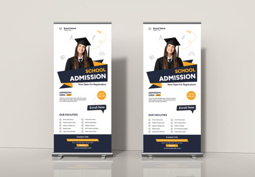 Modern School Admission Roll Up Banner Template for Education and Enrollment Promotion