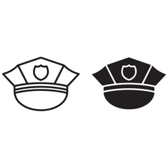 Police Officer Cap Icon Set in Outline and Solid Styles