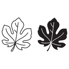 Stylized Black and White Fig Leaves as Outline and Silhouette Icons