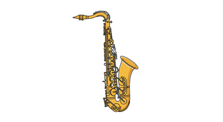 Detailed Illustration of a Golden Saxophone Musical Instrument.