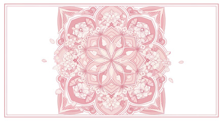 Intricate Pink Floral Mandala Design with Delicate Petals and Symmetry.