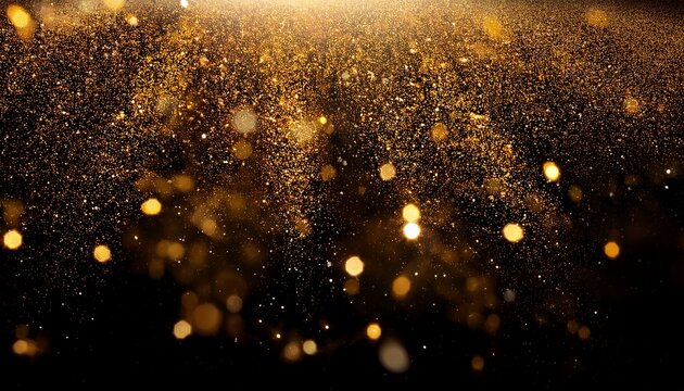 Golden Glitter Rain Gold Particles Glow With Falling Snow Bokeh Light Effect Golden Sparks Splash Shimmer Glow Flow On Black Background Magic Concept New Year Concept Celebrate Concept
