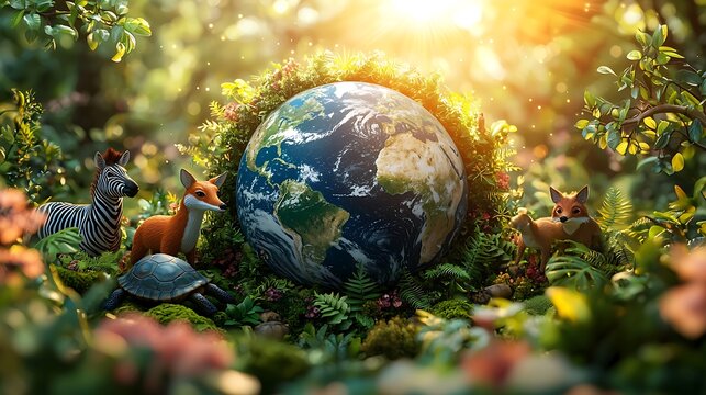 Planet earth conservation with zebra deer fox high resolution image