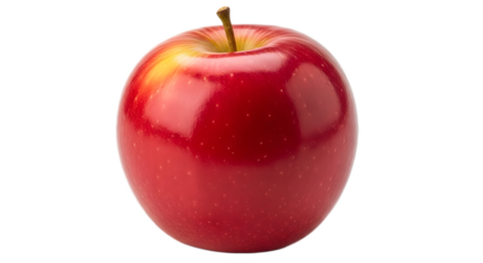 Fresh vibrant red apple with glossy skin and a small stem, a perfect symbol of healthy eating and natural goodness, ideal for snacks, baking, and diverse culinary ingredients