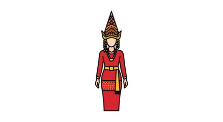 Traditional Indonesian Woman in Elaborate Costume and Headdress.
