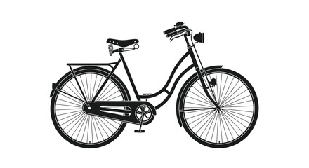 Classic Black Bicycle Silhouette Illustration with Headlight and Rack.