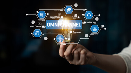 Visual representation of an omnichannel marketing strategy featuring a light bulb and various digital icons, showcasing advancements in technology for improved customer engagement. Tessel