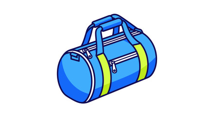 Blue duffel bag with yellow accents and zipper closures ready for travel.