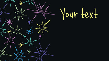 A vibrant background featuring abstract, multicolored stars against a deep, dark backdrop.