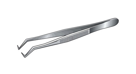A pair of stainless steel tweezers with fine bent tips and a textured grip for precision work.