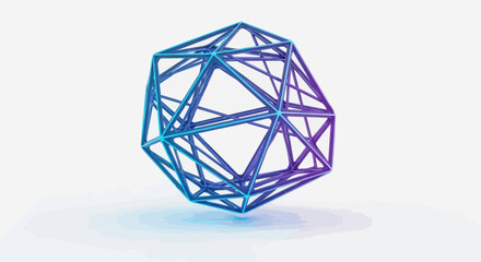 Abstract Geometric Wireframe Structure with Blue and Purple Gradient Lighting.