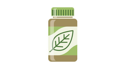 Green-Capped Supplement Bottle with Leaf Label Design.