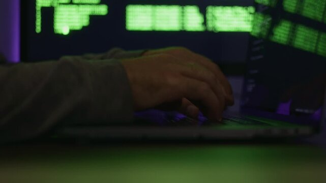 System operator performs critical server patching amidst vivid lighting conditions, IT professional conducts essential server updates while observing dynamic lighting effects during restart process