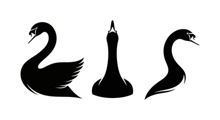 Elegant Black Swan Silhouette Vector Set - Graceful Bird Logo or Waterfowl Symbol
