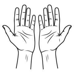 Obraz premium Line Art Illustration of Two Open Human Hands with Palms Facing Up
