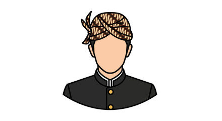 Man Wearing Traditional Indonesian Blangkon Headwear and Formal Attire.