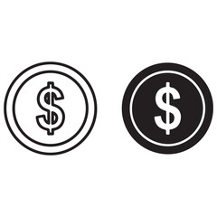 Obraz premium Outline and Solid Style Dollar Coin Icons