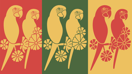 Vibrant tropical parrot pattern with colorful flowers for a fun, summery vibe perfect for textiles, wallpaper, or unique product designs