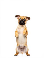 Adorable Puppy Begging on Hind Legs, Isolated on White