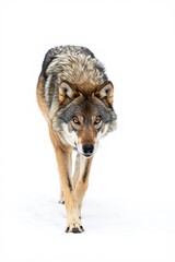 Intense Grizzly Wolf Portrait on White Background