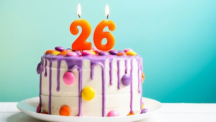Vibrant Birthday Cake with Number 26 Candles
