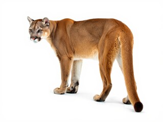 Majestic Mountain Lion Portrait on White Background
