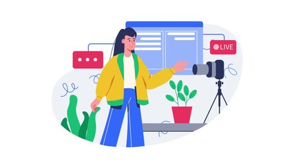 Engaging vlogger sharing expertise during live stream, connecting with audience in modern studio, creating dynamic content for subscribers